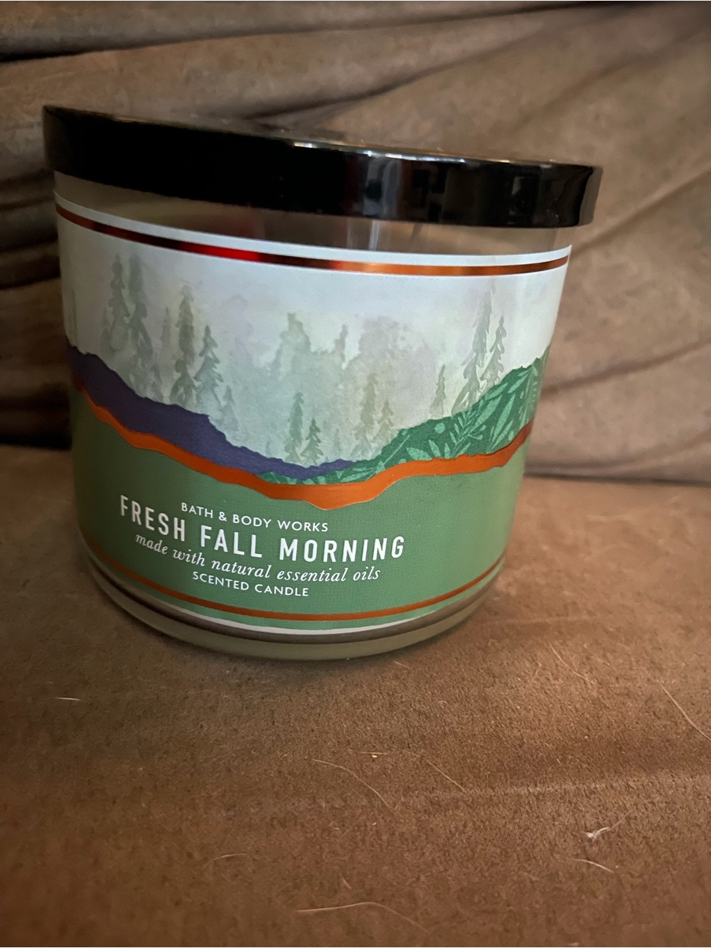 Bath & Body Works Fresh Fall Morning Candle - Green with Orange Accent